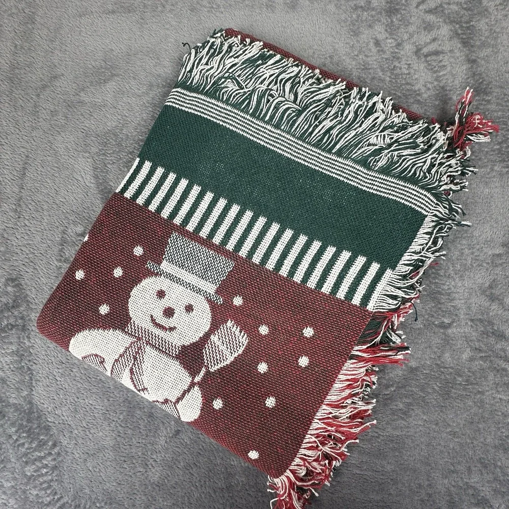 Vintage Tapestry Blanket 45x 58 Christmas Reversible Santa Fringed‎ Throw New